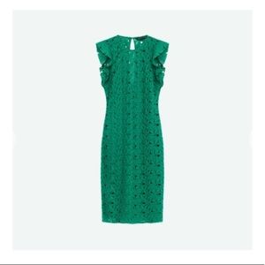 Zara Dresses - Zara Green Lace Dress With Raw Shoulder Frills Zara Dresses - Zara Green Lace Dress With Raw Shoulder Frills